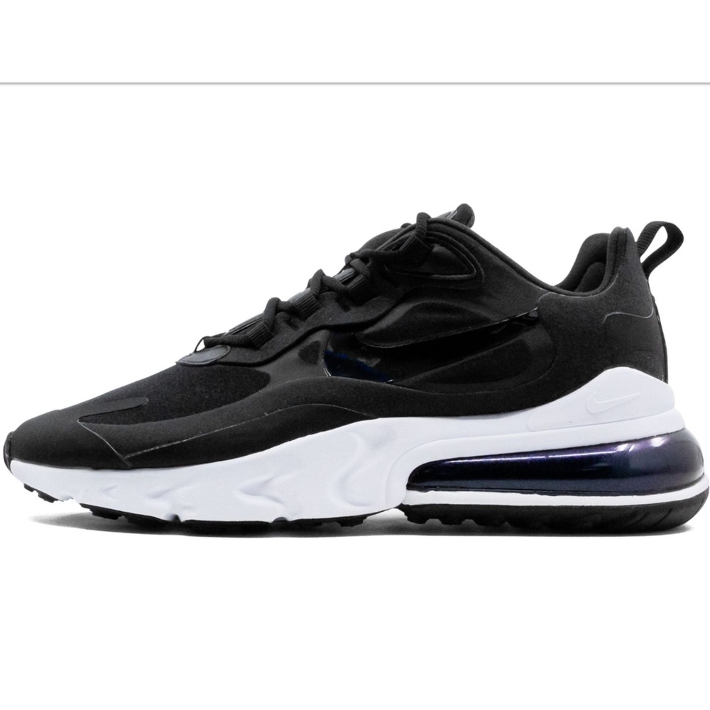 Nike Air Max 270 React Black/Black/White Sneakers, Women's Size 8
